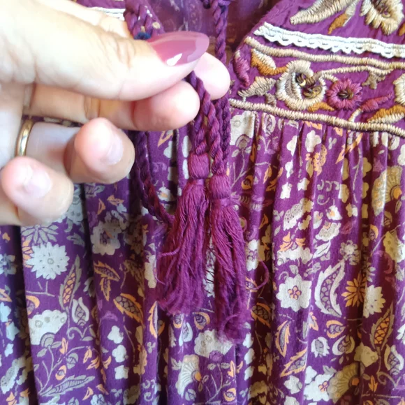 CLEARANCE SALE!! Vintage America Maroon/Purple and Tan Floral Blouse - Picture 6 of 7